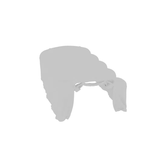 3D model of a light gray sun hat with a scalloped brim and fabric ties, presented on a white background.
