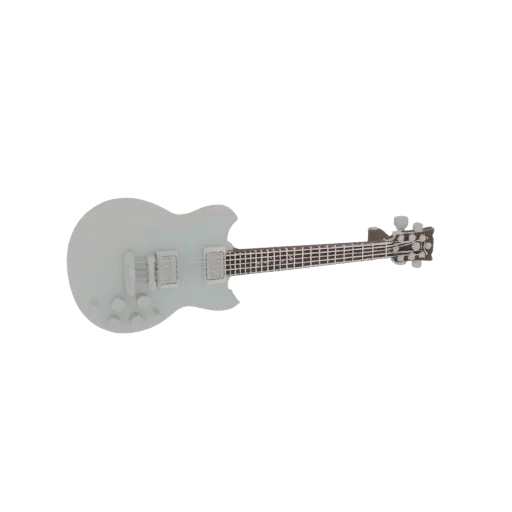 A 3D model of a light blue electric guitar, viewed from the side, against a white background.