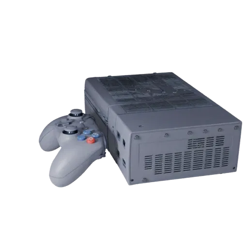 Next Gen Game Console Modular 3D model, isometric modular kit view, showing matte plastic, console proportions.