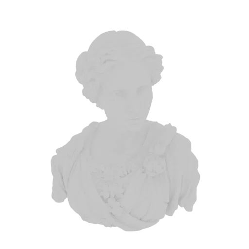 3D model of a classical woman's bust with detailed floral adornments, rendered in a light gray material against a white backg