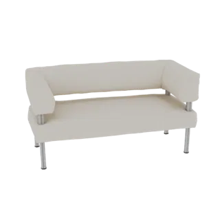 Ein 3D-Modell eines modernen, hellen Zweisitzer-Sofas mit schlanken Metallbeinen, präsentiert vor weißem Hintergrund.