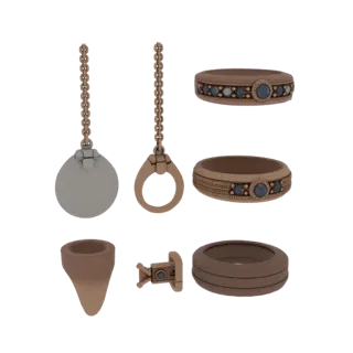 Gold Boho Ring And Pendant Set 3D model, three-quarter studio product render, gold finish.