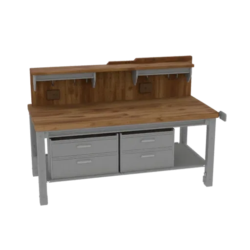 Garage Workbench Printable 3D model, isometric STL render, showing steel frames, stable fixtures.