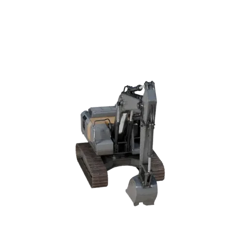 Warehouse Excavator 3D model, side profile view, technical viewport render, showing painted steel, form detail.