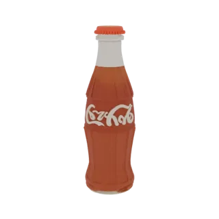 3D model of a retro Coca-Cola bottle with a red cap and white logo on a black background
