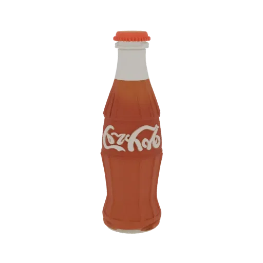 3D model of a retro Coca-Cola bottle with a red cap and white logo on a black background