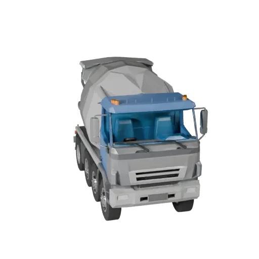 Modelo 3D Caminhão Betoneira baixa poligonagem, viewport de jogo em três quartos, ativo de veículo baixa poligonagem com volu