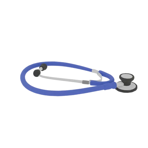 Emergency Stethoscope 3D model, side profile view, technical viewport render, showing stainless steel, form detail.