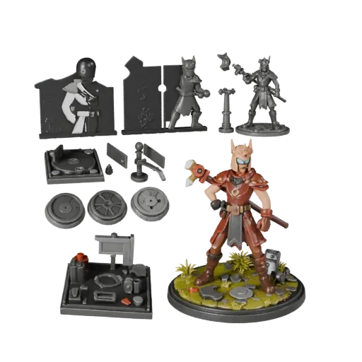 Dungeon Toy Photo Set Produkt-Rendering 3D-Modell Vorschau Teile, Dreiviertelansicht, Tiefe und Anzeigeskalierung