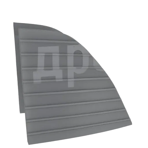 3D model of a curved gray corrugated panel section with horizontal ridges and a faint embossed Cyrillic logo.