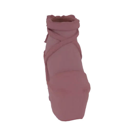 A detailed 3D model of a pink ballet slipper with satin ribbons tied around the ankle, presented on a black background.