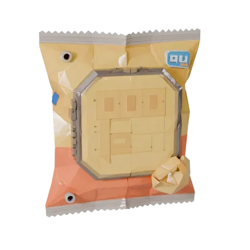 Sealed Chip Bag Low Poly 3D model, game viewport three-quarter view, showing cardboard, package massing.