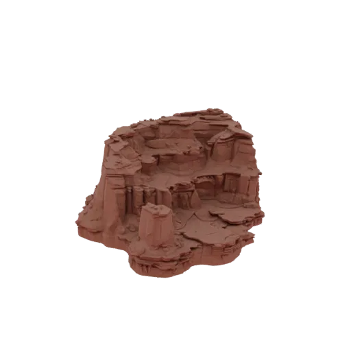 Red Rock Canyon Biome Printable 3D model, isometric tabletop STL render, showing terrain layers, dune ridges.