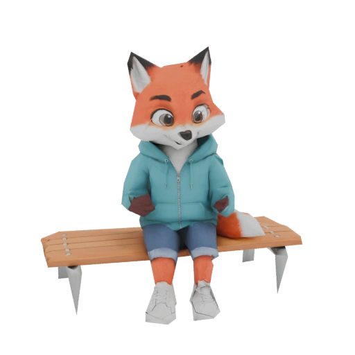 Anthropomorphic Fox Character Sitting on Bench