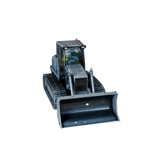 Warehouse Bulldozer Product Viz 3D model, three-quarter studio product render, showing painted steel, form detail.