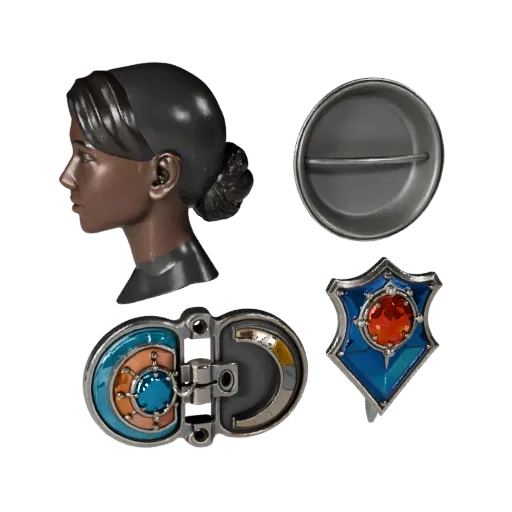 Vintage Lapel Pin game ready 3D model, front-three-quarter studio render, highlighting brooch form and finish detail.