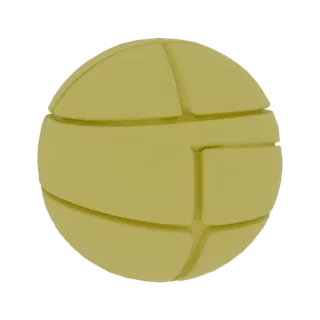 A 3D render of a yellow volleyball with visible panel lines, isolated on a white background.