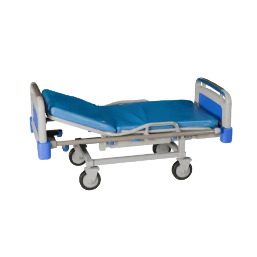 Surgical Hospital Bed Stylized 3D model, stylized isometric render, showing painted metal, clinical silhouette.