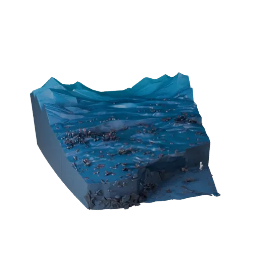 Coral Reef Seabed Biome Unity 3D model, isometric viewport view, showing terrain layers, water edges.