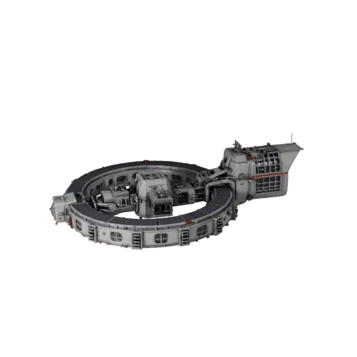 Research Station Corridor Realistic 3D model, three-quarter studio render, showing metal modules, form detail.