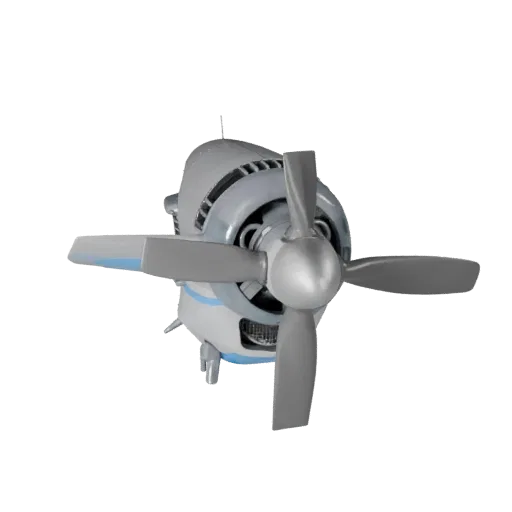 Flugzeugpropeller 3D-Modell, Drei-Viertel-Spiel-Viewport, Unity-ready Fahrzeug-Asset mit klaren Kanten, Anbindungslogik und g