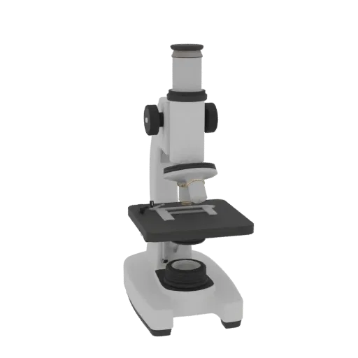 Classroom Microscope Education 3D model, three-quarter training render, showing glass, recognizable lab forms.