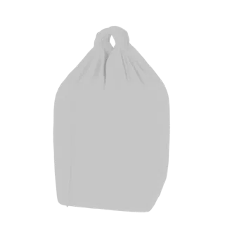 A 3D render of a simple, light gray drawstring bag with its top cinched closed.