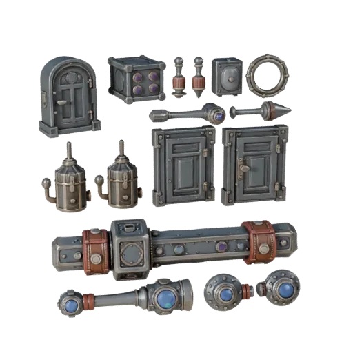 Modelo 3D de alta poligonización de Palanca de Control de Mazmorra, render de estudio en primer plano, mostrando bisagras met