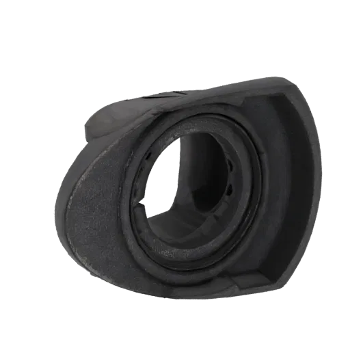 3D model of a black camera viewfinder eyecup, showing its soft exterior and circular opening
