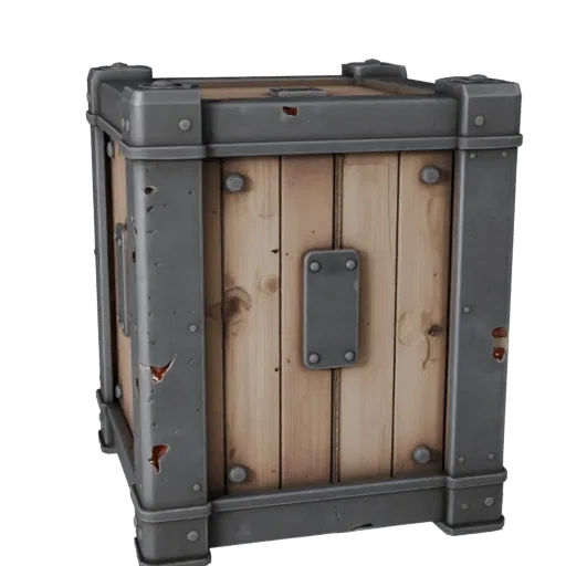 Industrial Crate Realistic 3D model, three-quarter studio render, showing wood planks, stackable massing.
