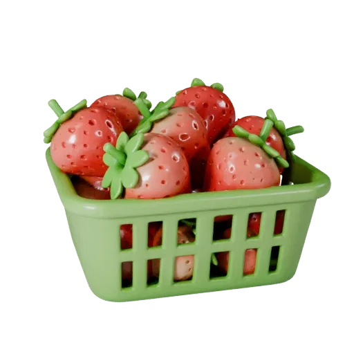 Market Strawberry Basket Printable 3D model, isometric STL render, showing skin pores, recognizable fruit forms.