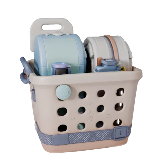 Cozy Laundry Basket Modular 3D model, isometric modular kit view, showing ceramic, recognizable everyday shapes.