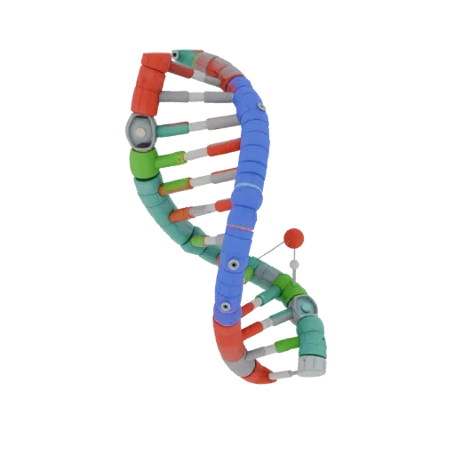 Protein DNA Helix 3D model, side profile view, technical viewport render, showing colored spheres, molecule layout.