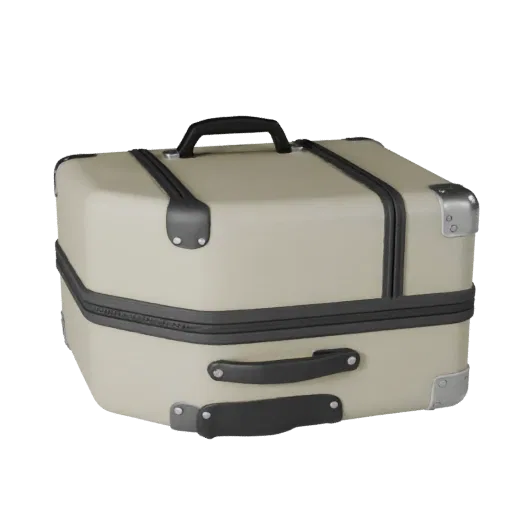 Modèle 3D modulaire de valise de voyage scellée, vue isométrique du kit modulaire, montrant plastique, ouvertures utilisables