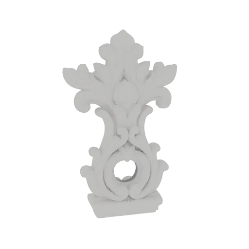 3D model of an ornate acanthus scrollwork ornament with detailed leaves and curves, rendered in white.