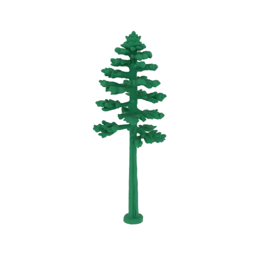 A 3D model render of a green pine tree with layered branches and a stable base, set against a white background.