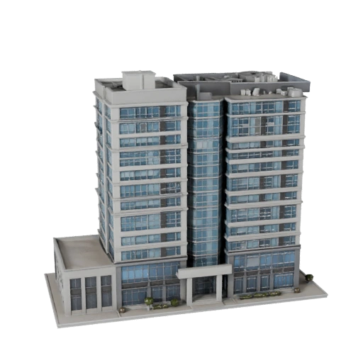 Modelo 3D de Edificio de Oficinas de Baja Altura - Activo Realista de Archviz