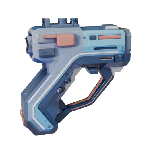 Cyberpunk Portable Scanner Low Poly 3D model, game viewport three-quarter view, showing emissive strips, form detail.