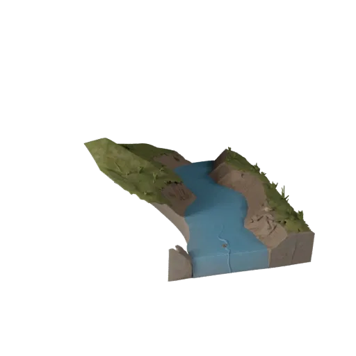 Mountain Stream Bed Realistic 3D model, three-quarter environment render, showing wet stone, water edges.