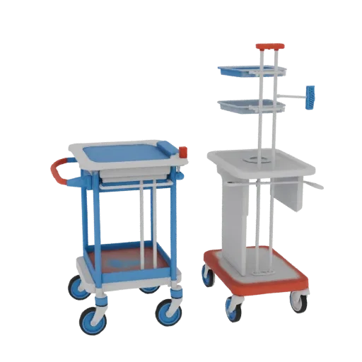Clinic Medical Cart 3D model, three-quarter front view, AR viewer studio render, showing painted metal, form detail.