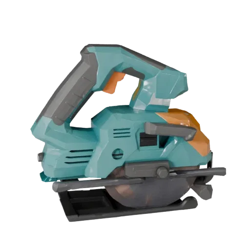 Contractor Circular Saw Low Poly 3D model, game viewport three-quarter view, showing molded plastic, ergonomic handles.