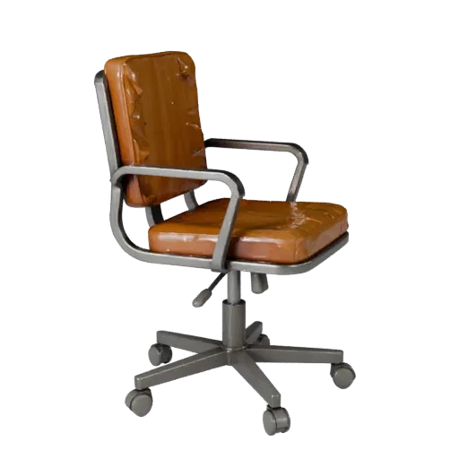 Modello 3D Sedia da Ufficio Industriale Low Poly, ufficio, vista tre quarti viewport gioco, dettaglio legno.