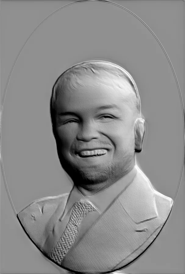 Modello 3D di rilievo di uomo in abito con sorriso