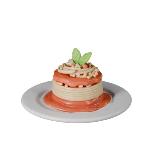 Modello 3D Piatto di Pasta per Ristorante, vista tre quarti frontale, rendering studio con visualizzatore AR, che mostra sals
