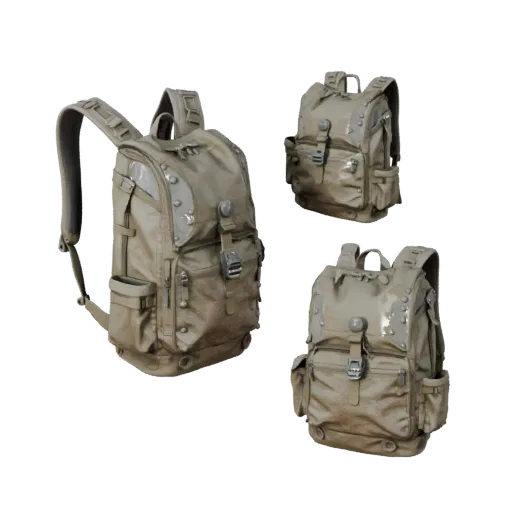Survival Field Backpack High Poly 3D model, close-up studio render, showing canvas, packable silhouettes.