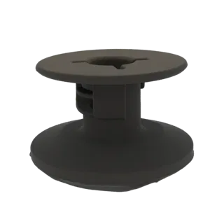A 3D render of a dark gray fastener clip with a flared base and a central opening at the top.