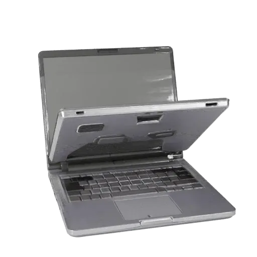 Gaming Convertible Notebook Realistisches 3D-Modell, Dreiviertel-Studio-Rendering, zeigt gebürstetes Metall, geöffneter Decke