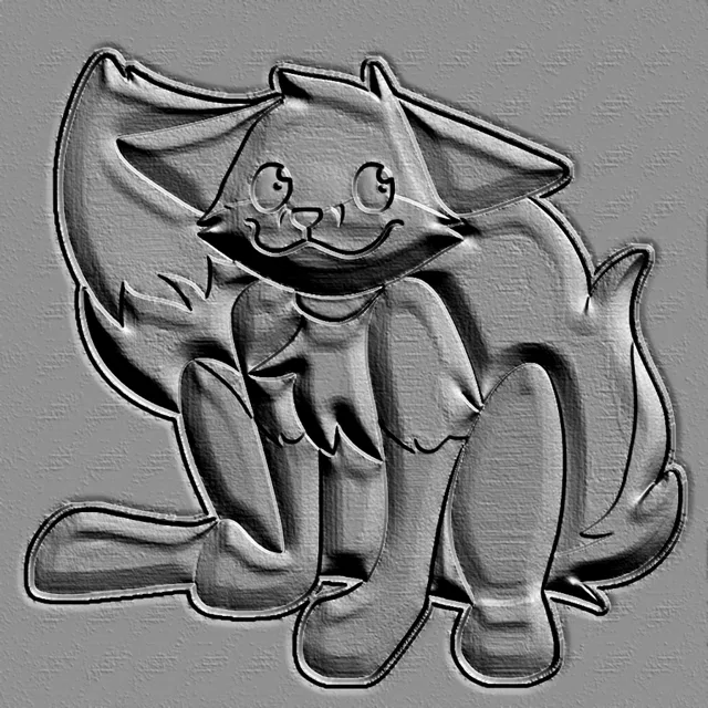 3D model of a bas-relief fox sitting on a gray background