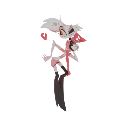 3D model of Angel Dust from Hazbin Hotel in a playful, dynamic pose, featuring pink and white colors and spider-like features