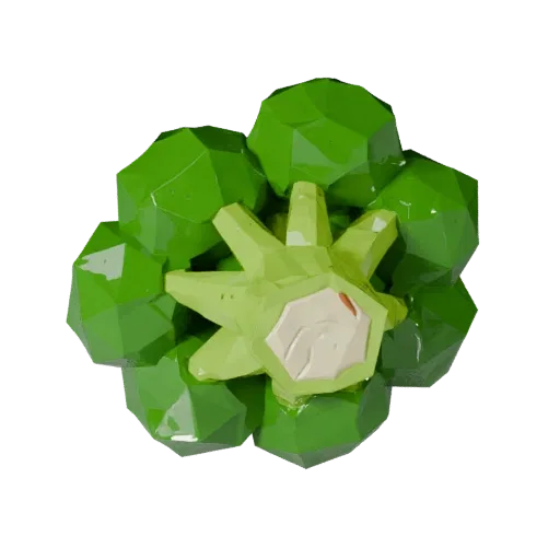 Garden Broccoli Head Low Poly 3D model, game viewport three-quarter view, showing leaf veins, form detail.